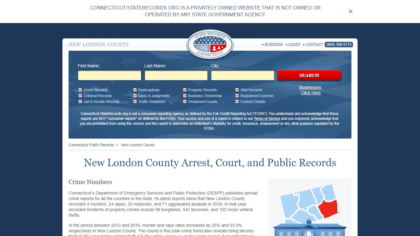 New London County Arrest, Court, and Public Records